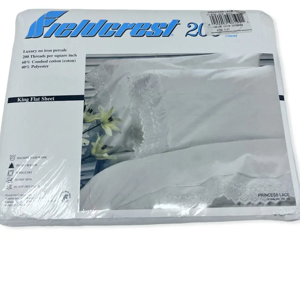 Vintage Fieldcrest Cannon White Princess Lace King Size Flat‎ Sheet